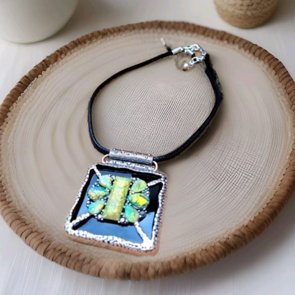 Natural Alcyone Gemstone Pendant Boho Runway Statement Necklace